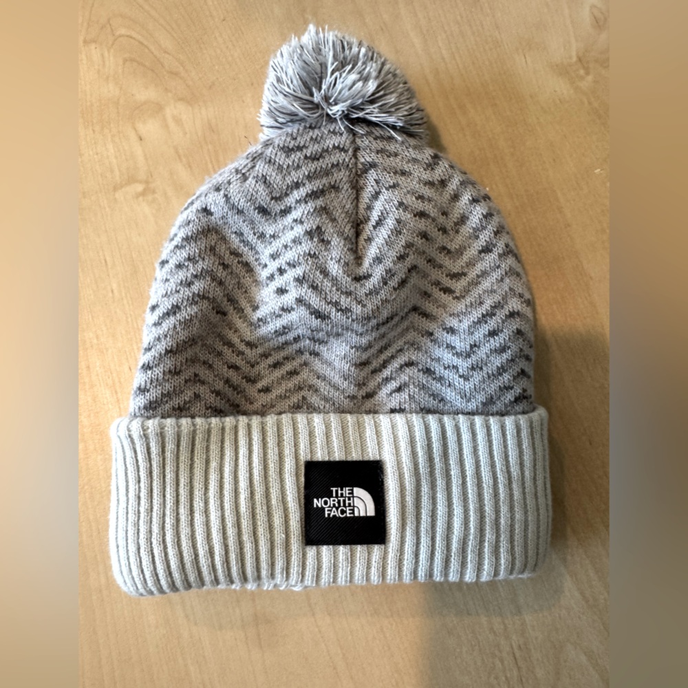 The North Face grey Chevron Pom Beanie Hat
